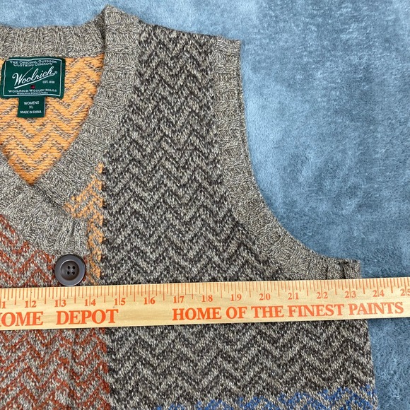 Woolrich Womens Sweater Vest XL Multi Patchwork Lambswool Blend Chevron - Picture 8 of 10
